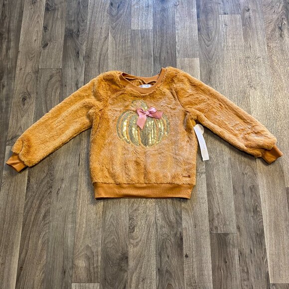 Tahari Other - NWT Tahari Girl Orange Sequin Pumpkin Fur Sweater Size 6